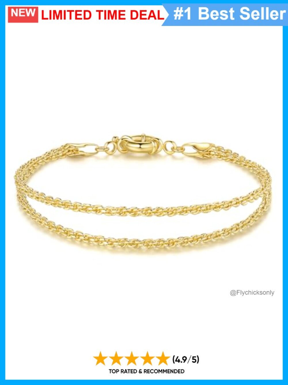 14K Gold Plated Layered Rope Chain Bracelet